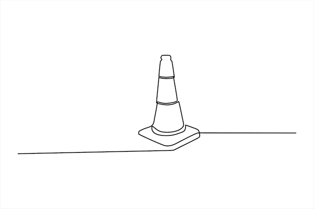 Ilustración de vector de línea continua diseño de cono de tráfico