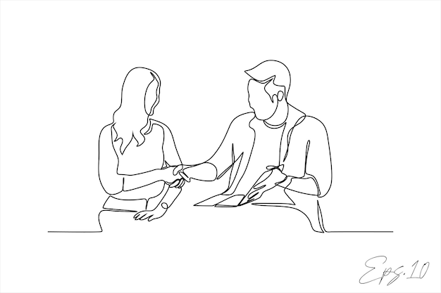 Ilustración de vector de línea continua de dos personas dándose la mano