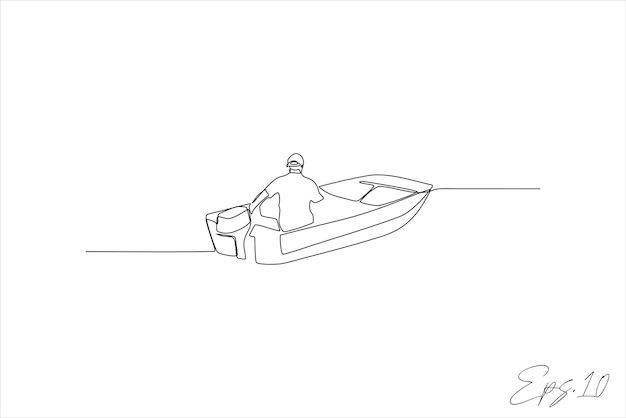 Ilustración de vector de línea continua de personas que embarcan en un barco