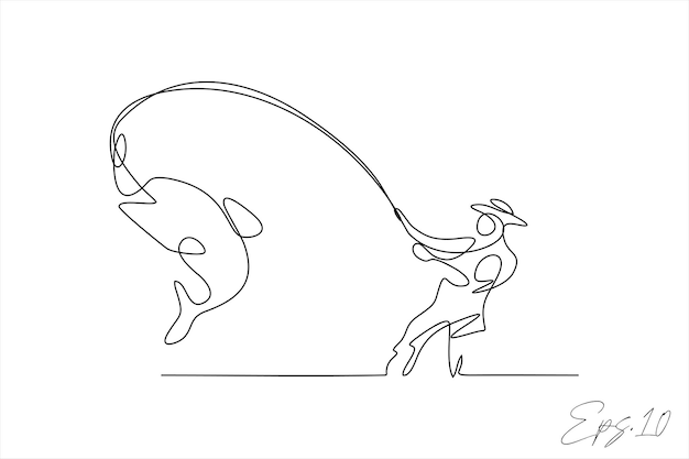 Ilustración de vector de línea continua de un pescador