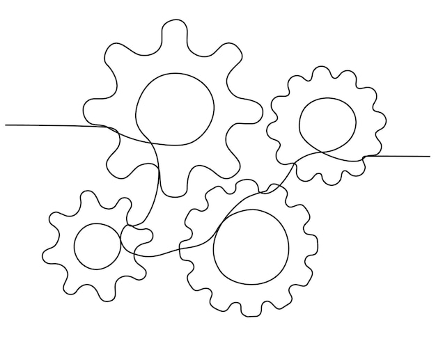 Ilustración de vector de línea continua de ruedas de engranajes en movimiento