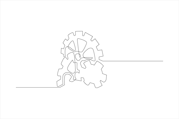 Ilustración del vector de línea continua de la tecnología de engranajes