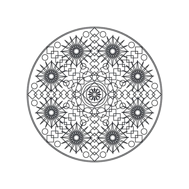 Ilustración de vector de línea delgada de mandala geométrico monocromo