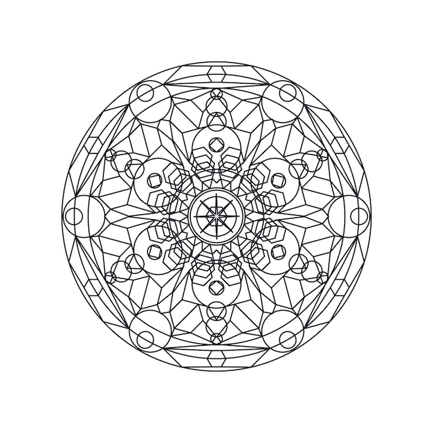 Ilustración de vector de línea fina mandala geométrica monocroma. Adorno decorativo aislado en blanco
