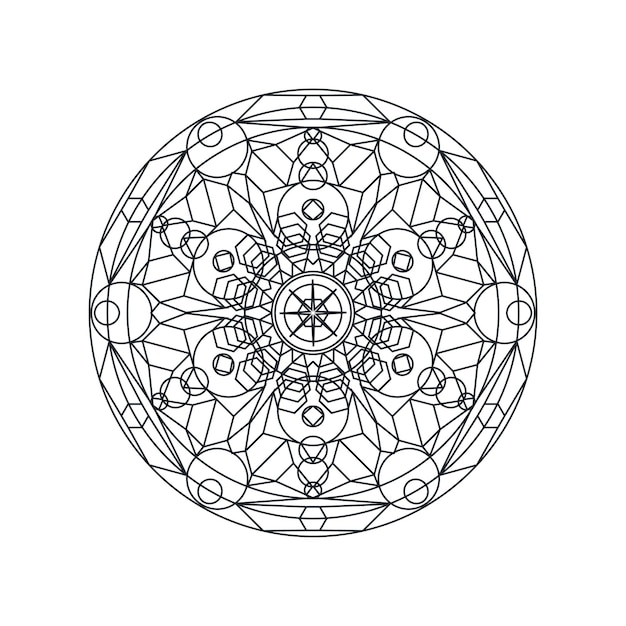 Ilustración de vector de línea fina mandala geométrica monocroma. Adorno decorativo aislado en blanco