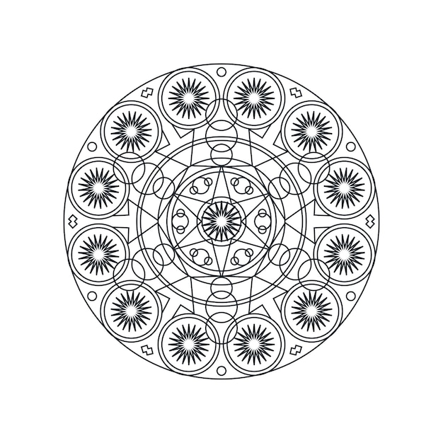 Ilustración de vector de línea fina mandala geométrica monocroma. Adorno decorativo aislado en blanco