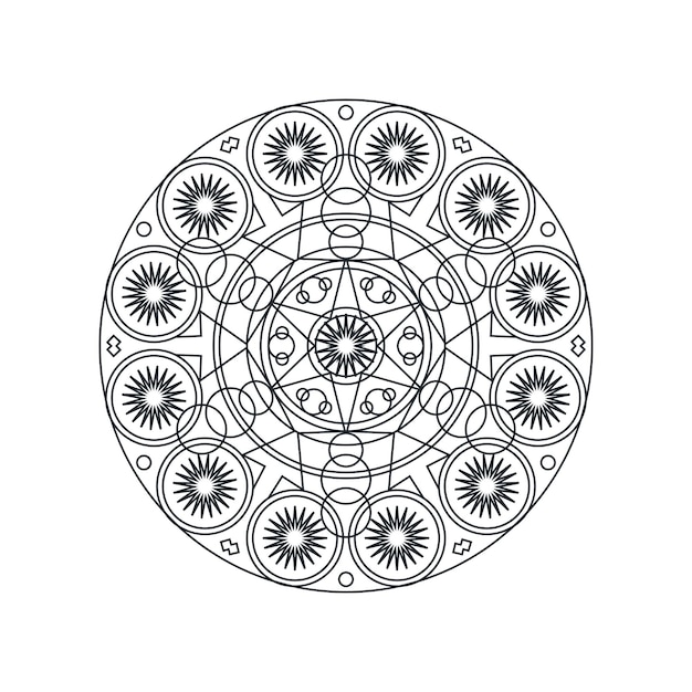 Ilustración de vector de línea fina mandala geométrica monocroma. adorno decorativo aislado en blanco