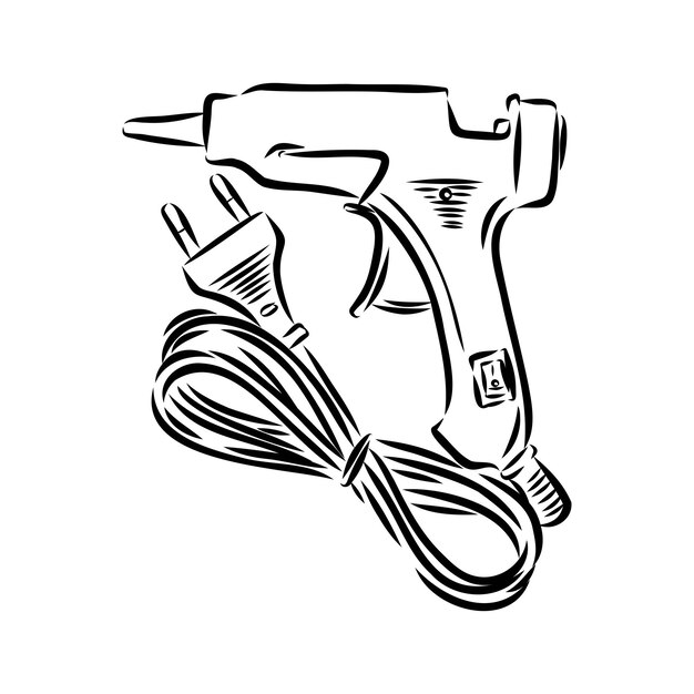 Ilustración de vector de línea de pistola de pegamento aislada sobre fondo blancovista superior