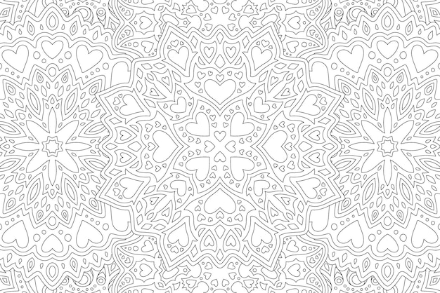 Ilustración de vector lineal monocromo hermoso para libro de colorear de día de san valentín con patrón romántico abstracto sobre fondo blanco