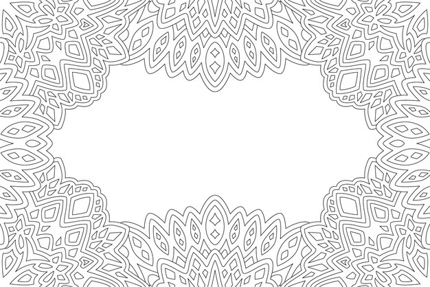 Ilustración de vector lineal monocromo hermoso para página de libro de colorear para adultos con borde tribal abstracto y espacio de copia en blanco