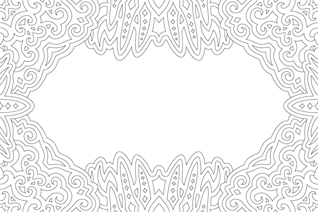 Ilustración de vector lineal monocromo hermoso para página de libro de colorear para adultos con borde tribal vintage abstracto y espacio de copia en blanco