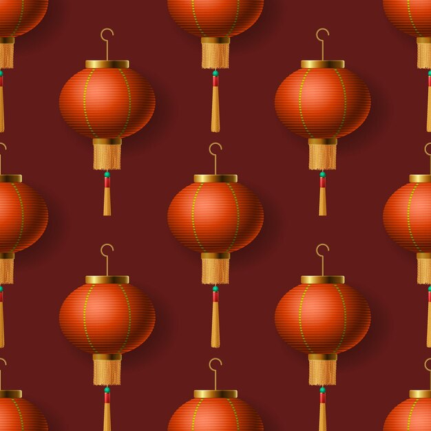 Ilustración de vector de linternas de año nuevo chino oriental de patrones sin fisuras