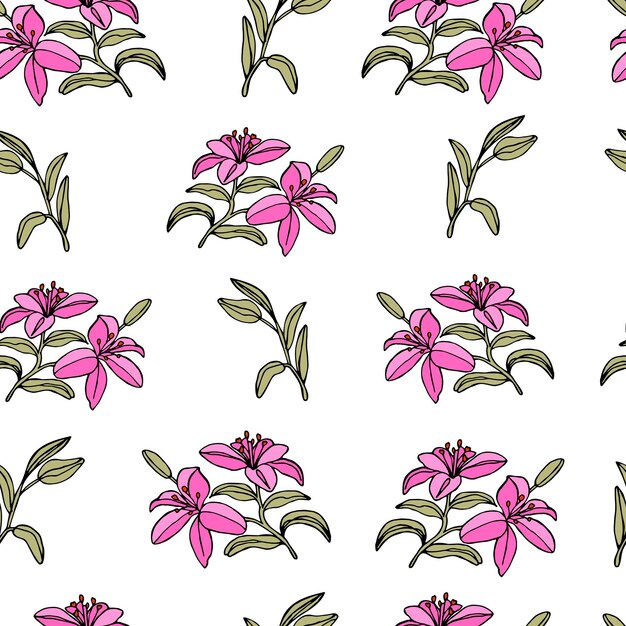 Vector ilustración de vector de lirios rosados sobre un fondo de pantalla de flores de fondo blanco