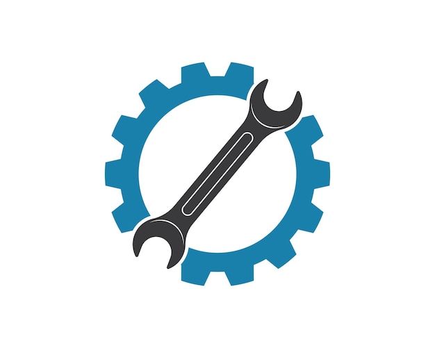 Ilustración de vector de llave e icono de reparación de automóviles
