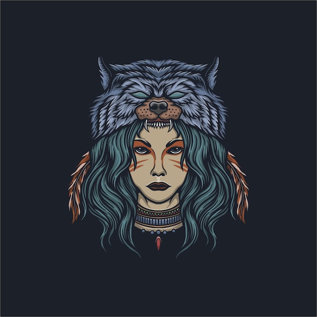 Ilustración de vector de lobo jefe femenino