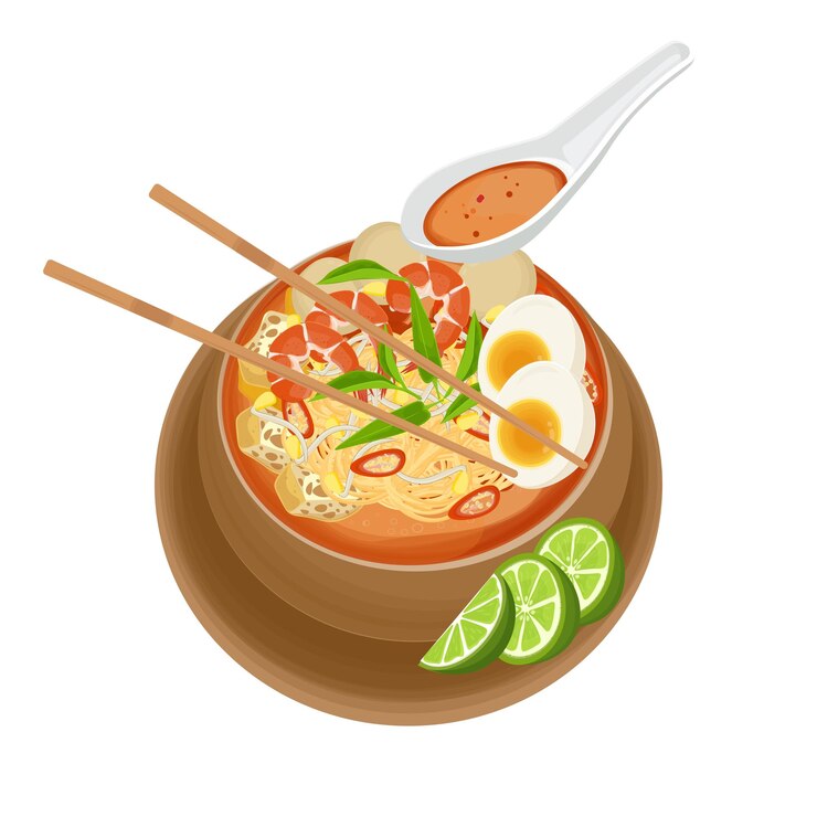 Ilustración Vector Logo Clipart Laksa es una sopa de fideos picante