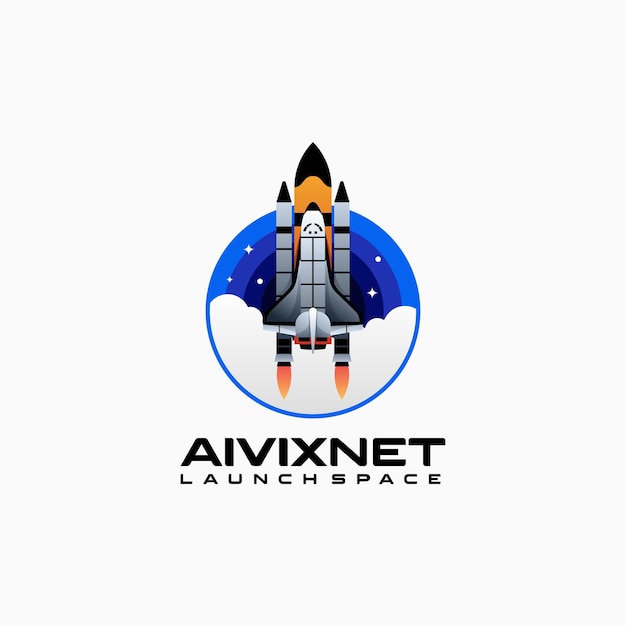 Ilustración Vector Logo Con Cohete Estilo Colorido Degradado