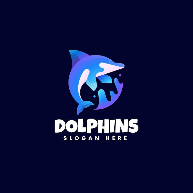 Ilustración Vector Logo Con Delfines Estilo Colorido Degradado