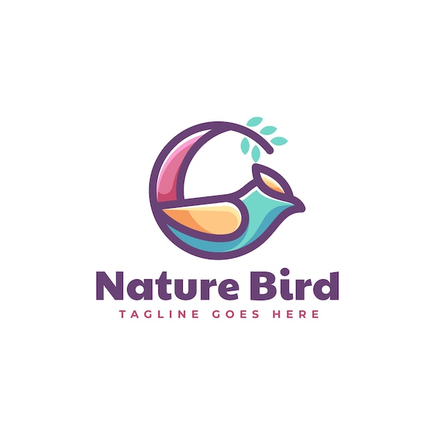 Ilustración vector logo con naturaleza pájaro estilo mascota simple