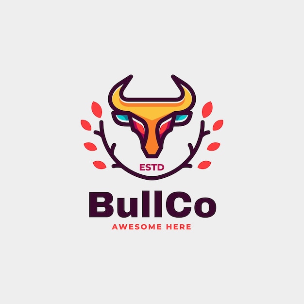 Ilustración Vector Logo Toro Estilo Mascota Simple