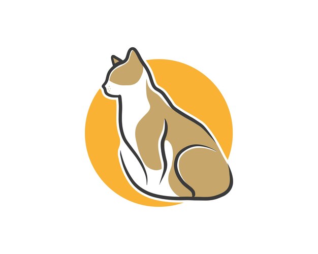 Ilustración de vector de logotipo de arte de línea minimalista simple gato marrón atardecer