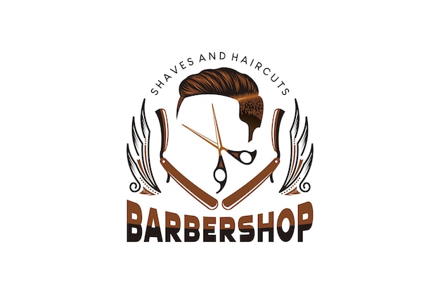 Ilustración de vector de logotipo de barbería de diseño de logotipo de afeitado de corte de pelo elegante