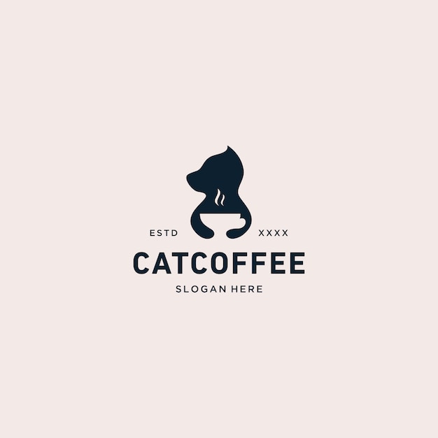 Ilustración de vector de logotipo de café de gato