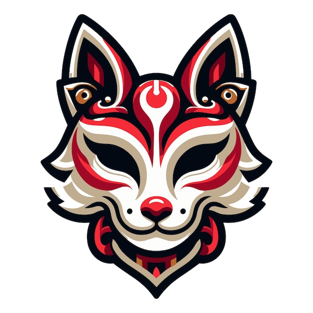 Ilustración de vector de logotipo de diseño de máscara kitsune Ilustración de impresión de tatuaje de demonio japonés tradicional