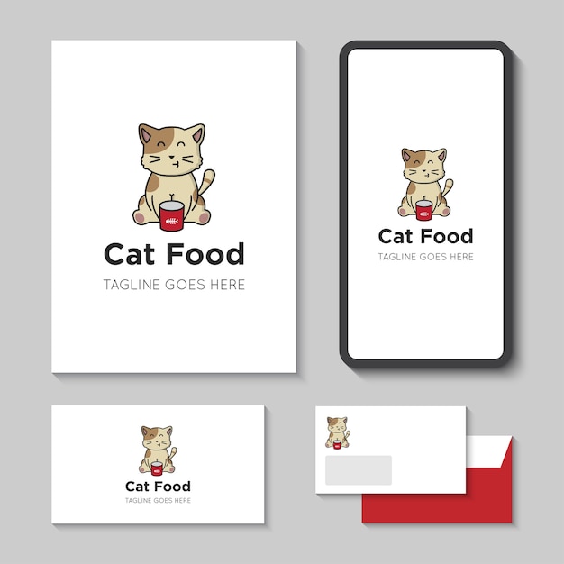 Vector ilustración de vector de logotipo e icono de comida para gatos con plantilla de aplicación móvil