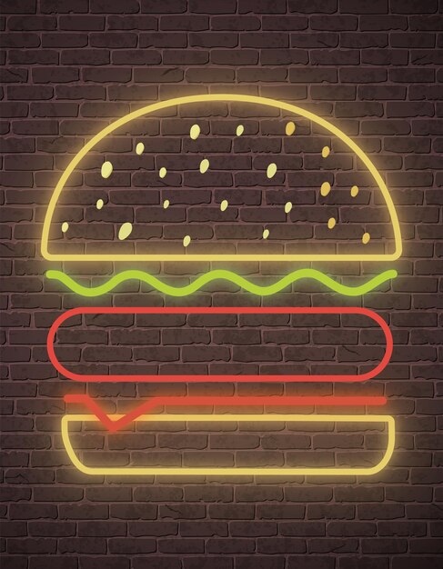 Ilustración de vector de logotipo de hamburguesa de neón