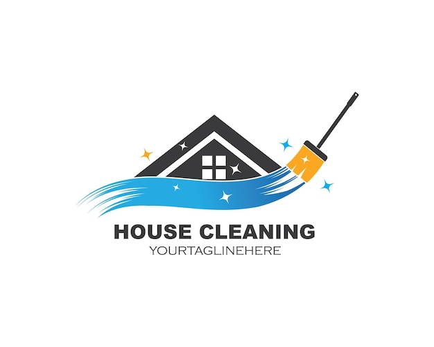 Ilustración de vector de logotipo de icono de servicio de limpieza de casa