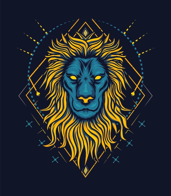 Vector ilustración de vector de logotipo de león, diseño de emblema en geometría sagrada