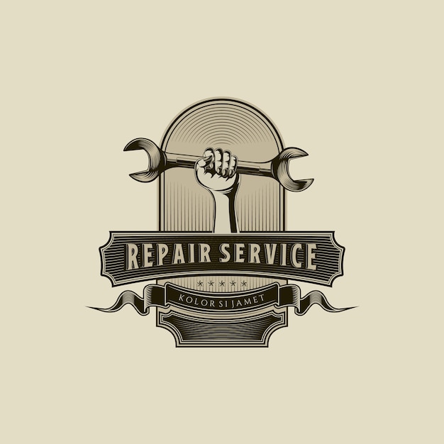 Ilustración de vector de logotipo mecánico en concepto de logotipo de servicio de reparación de automóviles de estilo vintage Logotipo vintage dibujado a mano para taller de servicio automotriz taller mecánico de servicio de reparación