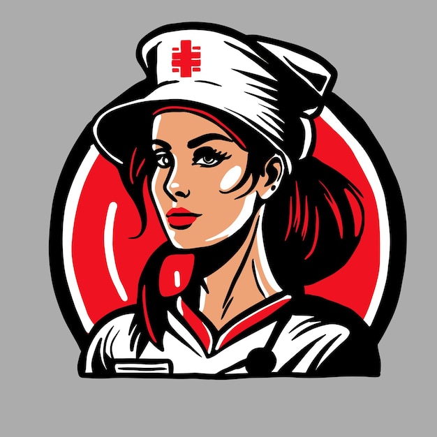 Ilustración de vector de logotipo de mujer enfermera médica