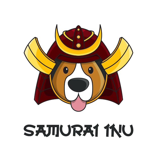 Ilustración de vector de logotipo de perro samurai inu rojo lindo