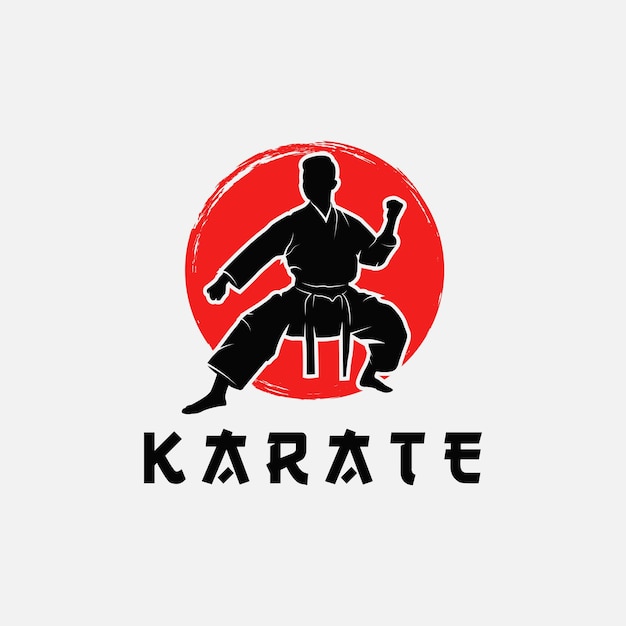 Ilustración de vector de logotipo de silueta de artes marciales Palabra extranjera debajo del objeto significa KARATE