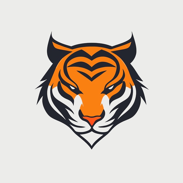 Ilustración de vector de logotipo de vector frontal de tigre simple plano