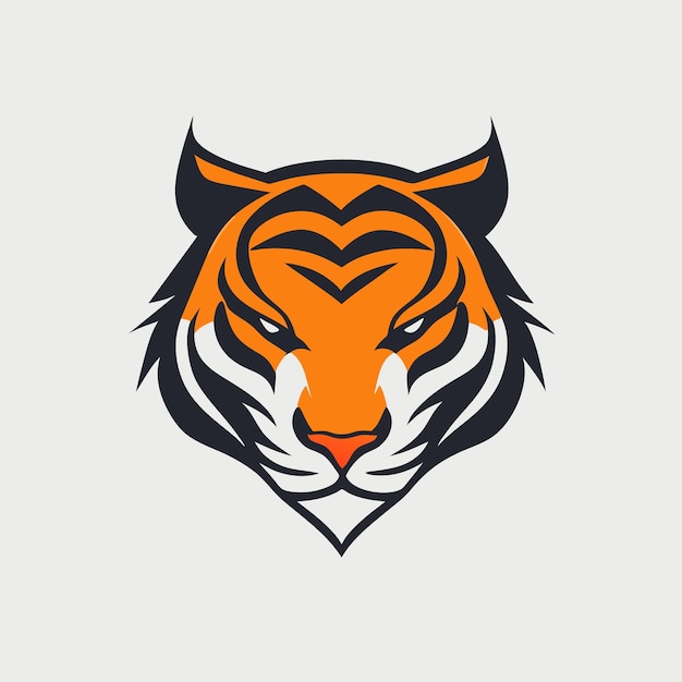 Ilustración de vector de logotipo de vector frontal de tigre simple plano