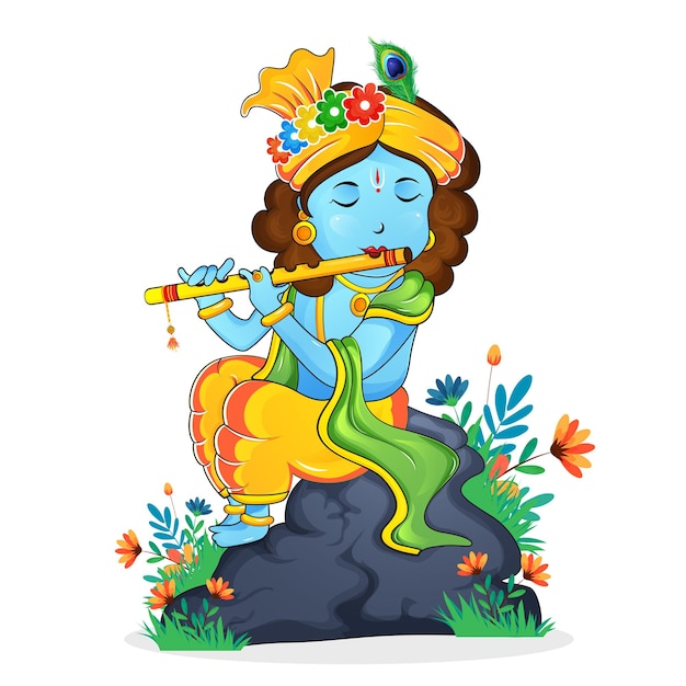 Vector ilustración de vector de lord krishna tocando la flauta