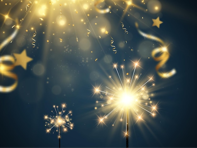Ilustración de vector de luces de Bengala sobre un fondo transparente