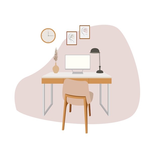 Ilustración de vector de lugar de trabajo Trabajo desde casa Habitación interior