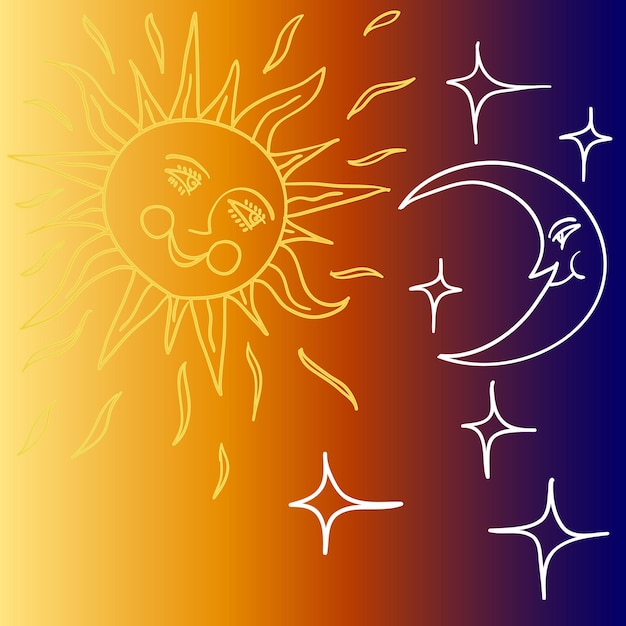 Vector ilustración de vector de luna y sol con caras