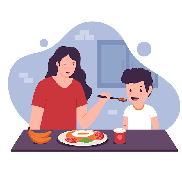 Vector ilustración de vector de madre alimenta a su hijo