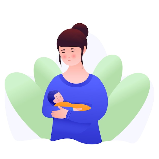Ilustración de vector de una madre sosteniendo a su hijo