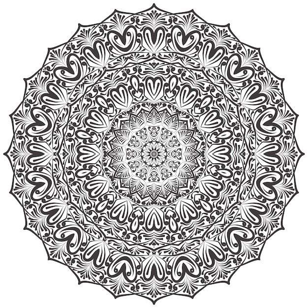 Ilustración de vector de mandala blanco y negro para colorear patrón de flores de libro