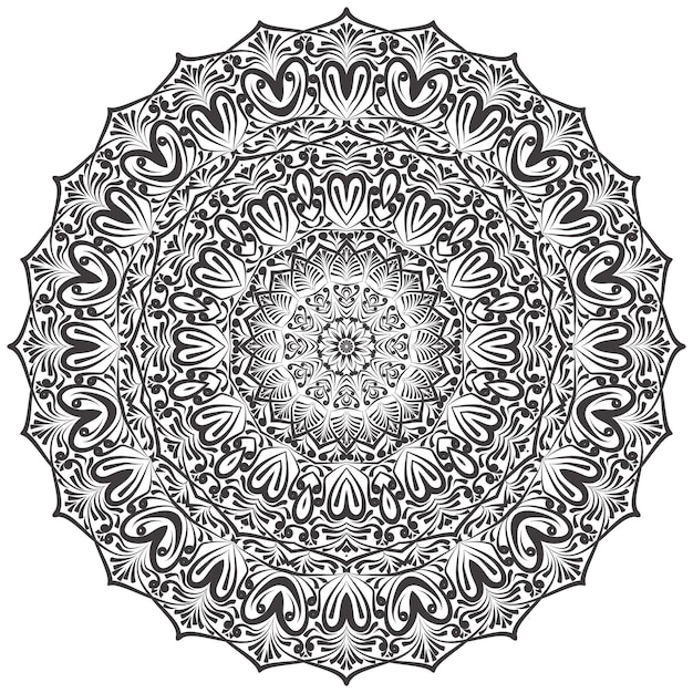 Ilustración de vector de mandala blanco y negro para colorear patrón de flores de libro