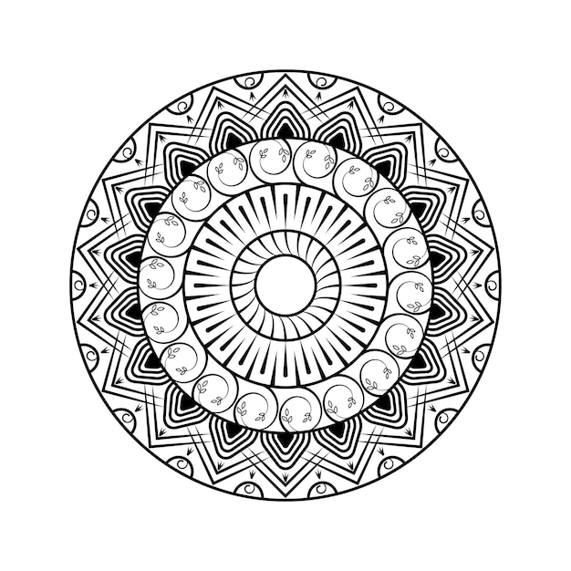 Ilustración de vector de mandala étnico redondo blanco y negro sobre fondo blanco