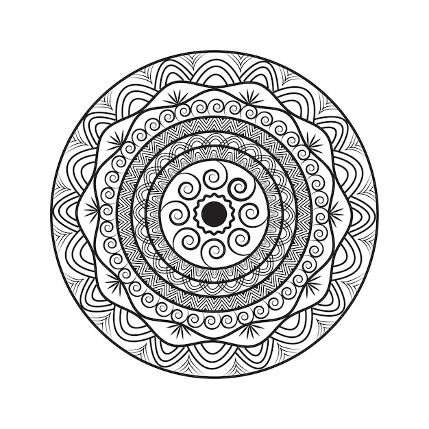 Ilustración de vector de mandala étnico redondo blanco y negro sobre fondo blanco