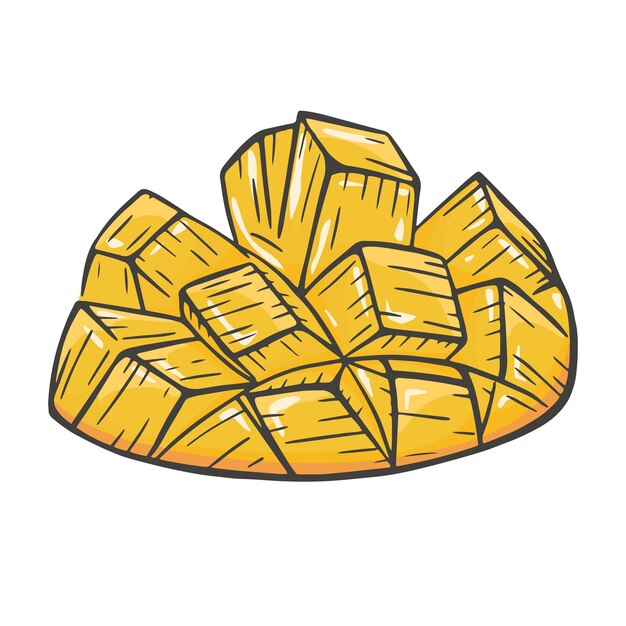 Ilustración de vector de mango cortado en cubitos Pulpa de fruta jugosa Fruta tropical exótica Alimentos orgánicos saludables