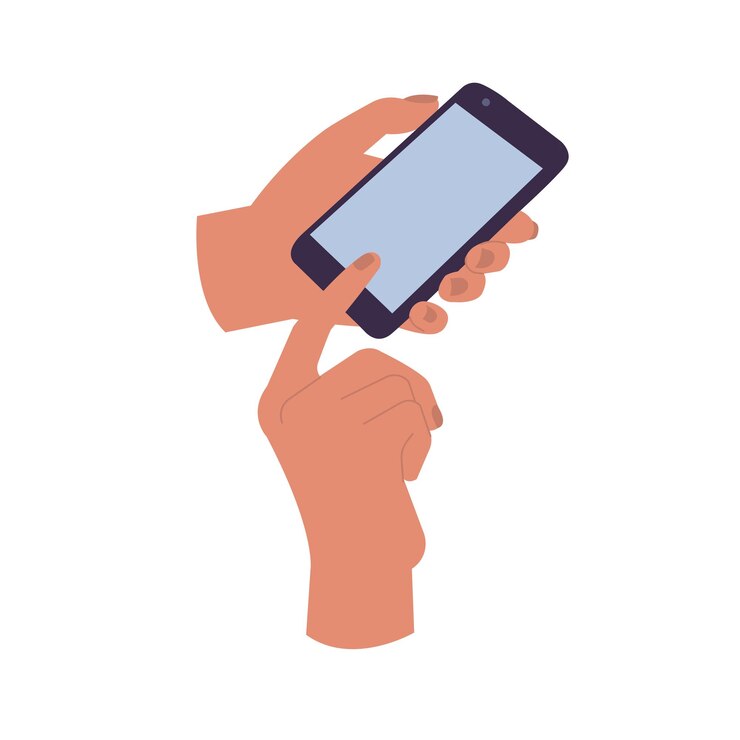 Ilustración de vector mano humana sosteniendo teléfono inteligente y segundo showig en pantalla aísla sobre un fondo blanco